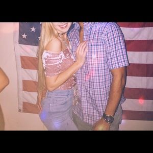 kendall & kylie off the shoulder pink velvet top